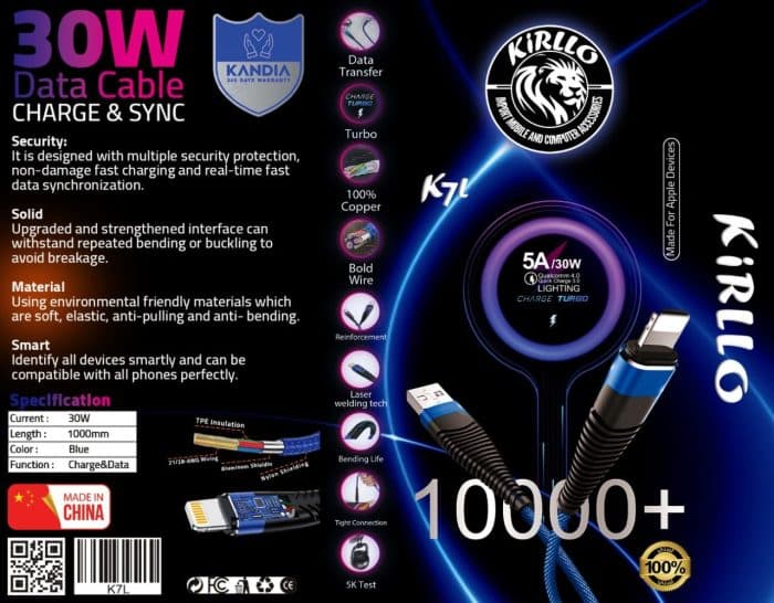 charger cable USB TO Lightning IPHONE 30W